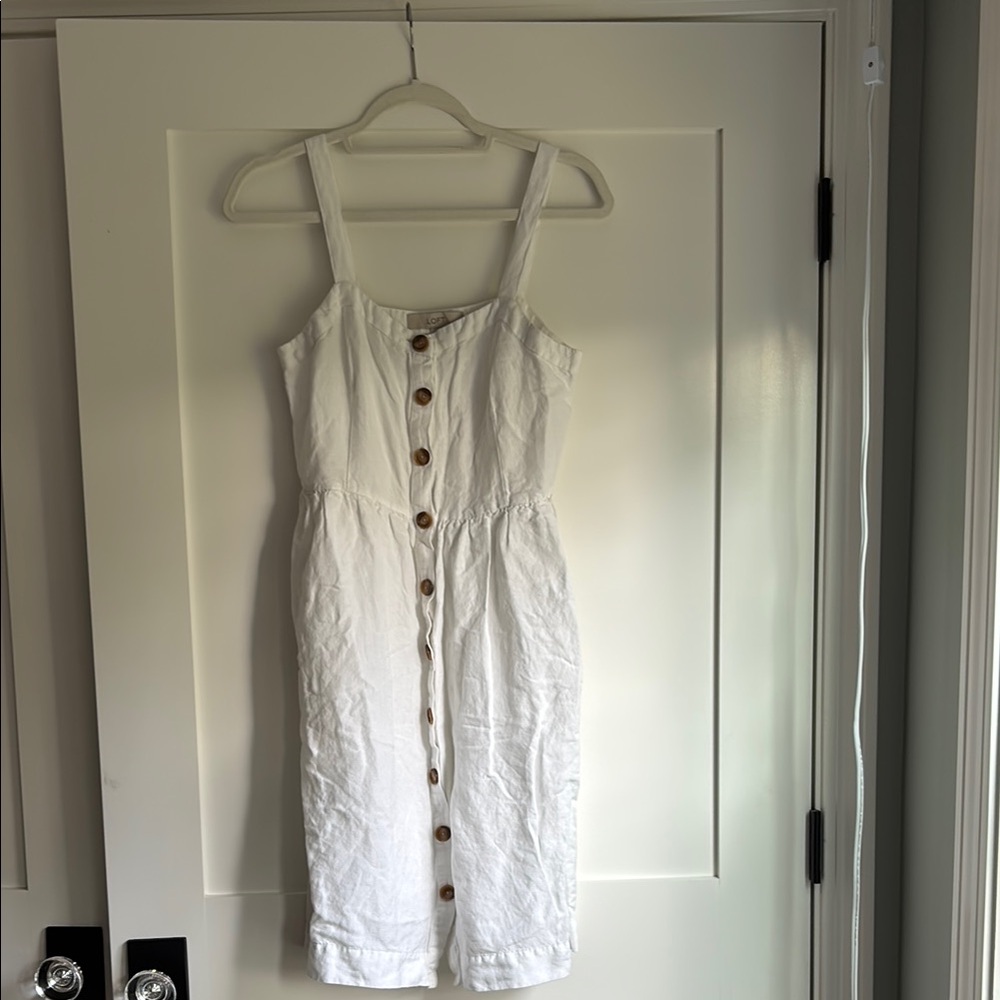 LOFT Ivory Button-Front Midi Dress
